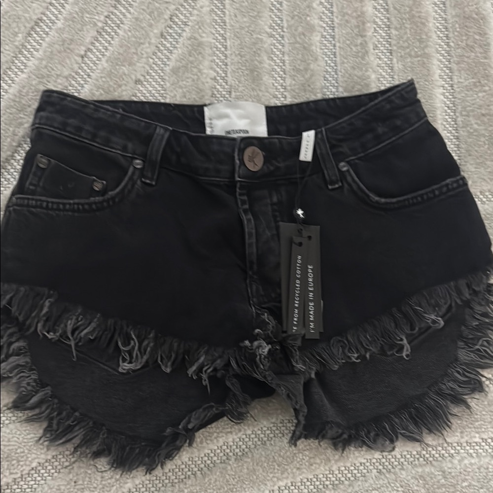One Teaspoon Black Distressed Jean Shorts